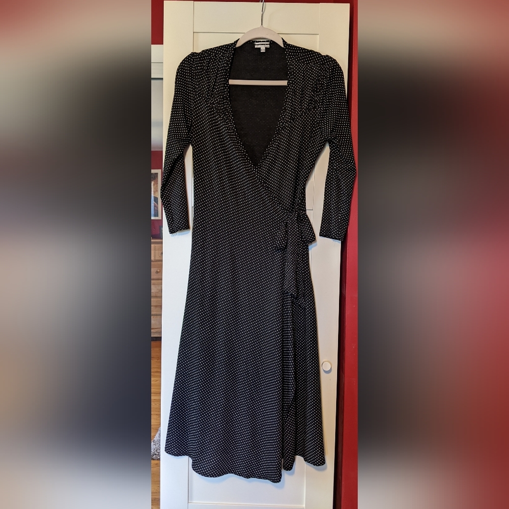 Polka dot wrap midi dress, 3/4 sleeve